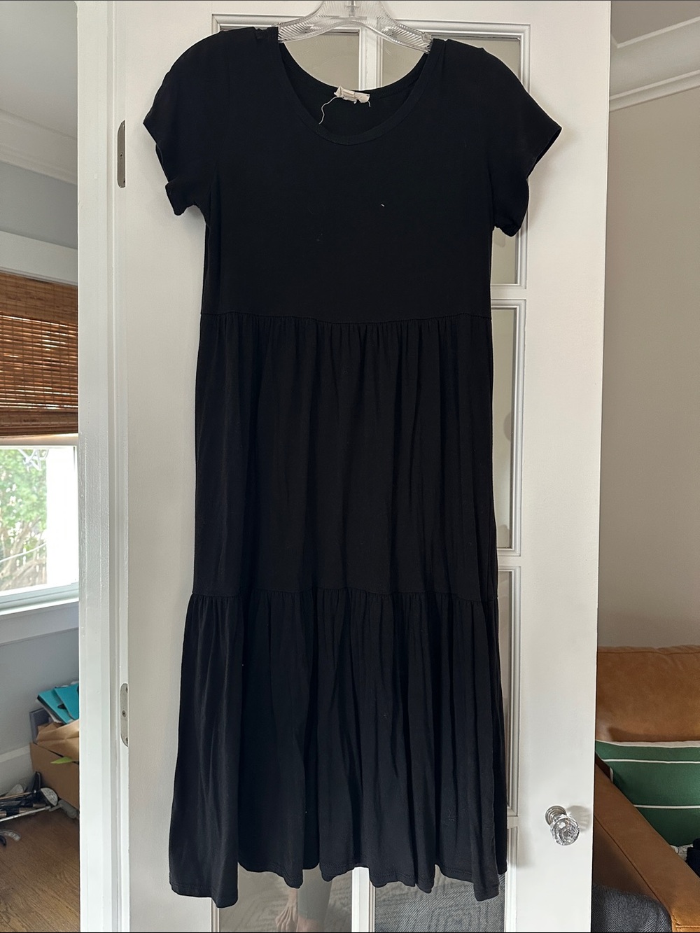 Black Tiered Short Sleeve Midi Dress